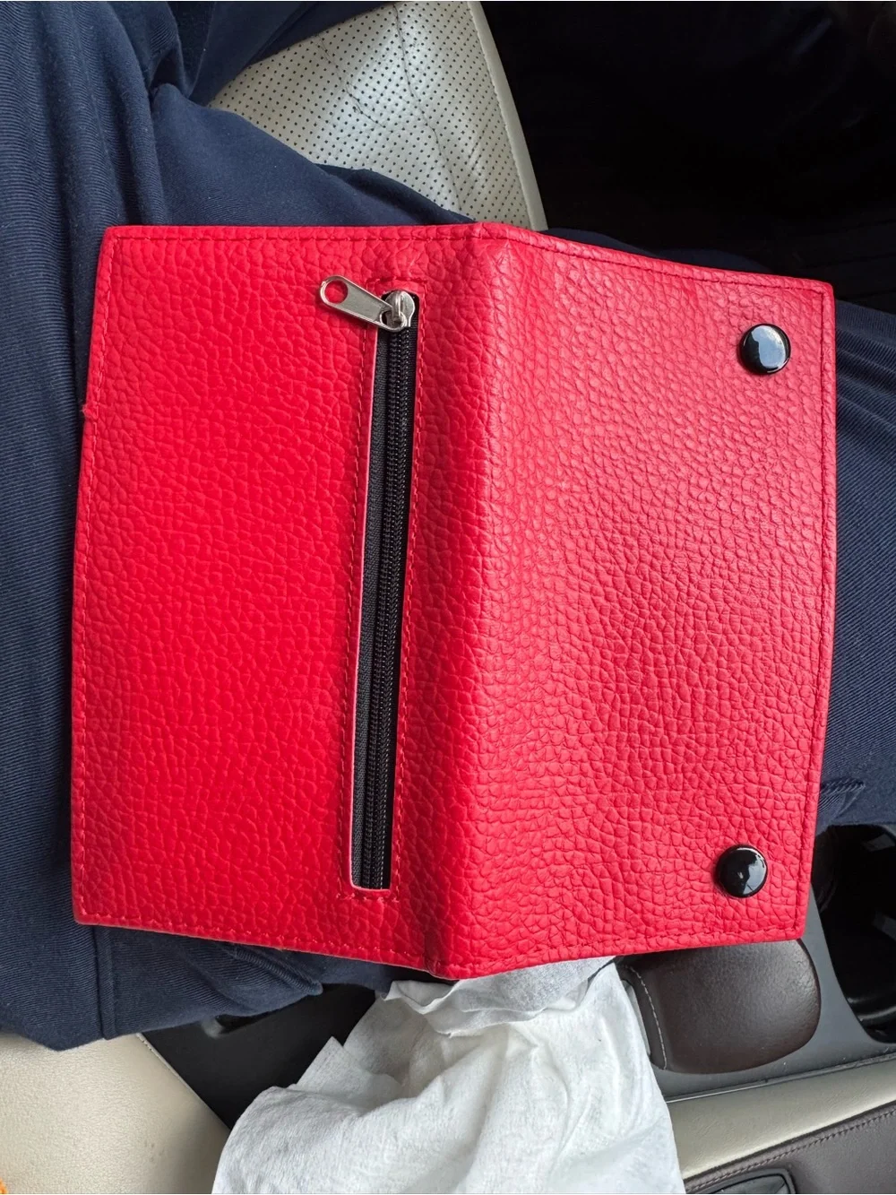 Red Bifold Wallet With ZipperLeather Checkbook Cover